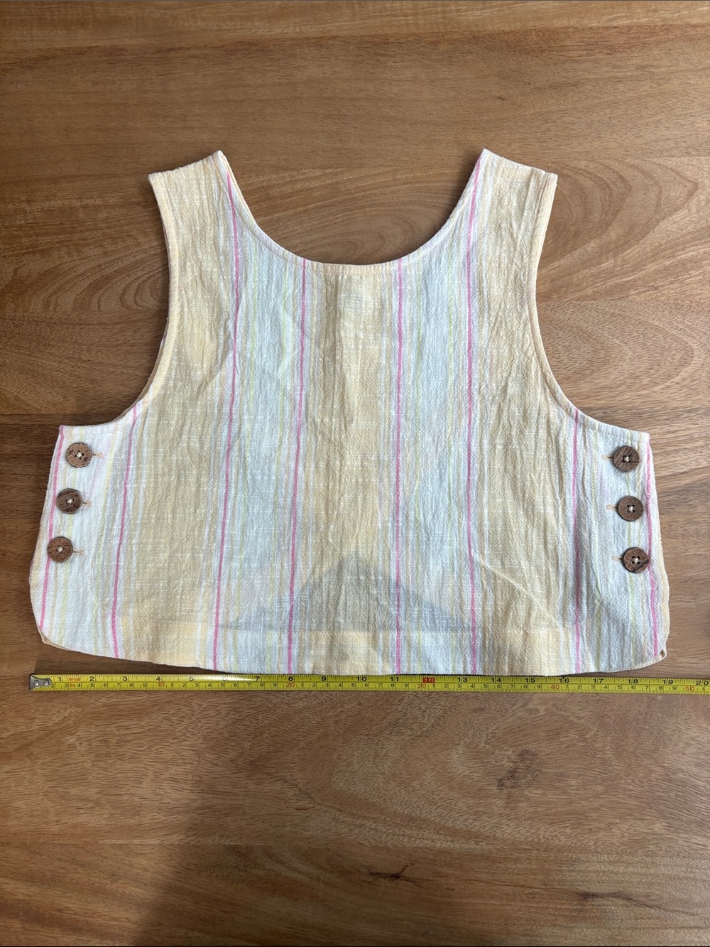 Rip Curl Oversized Yellow Cream Crop Top with Pastel Pink Stripes - Size XS